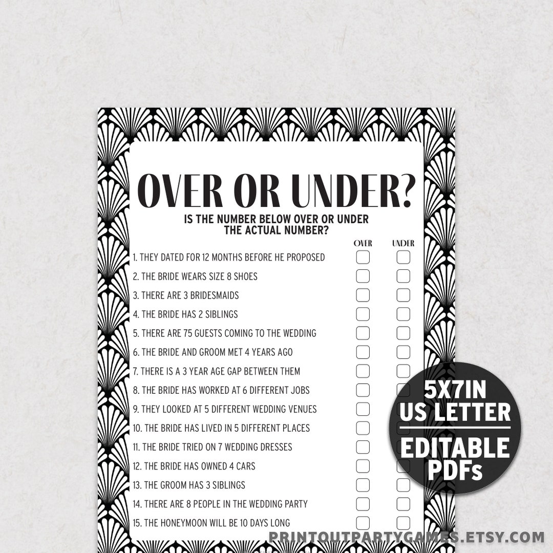 Over or Under Game for Bridal Shower or Wedding Events, Editable ...