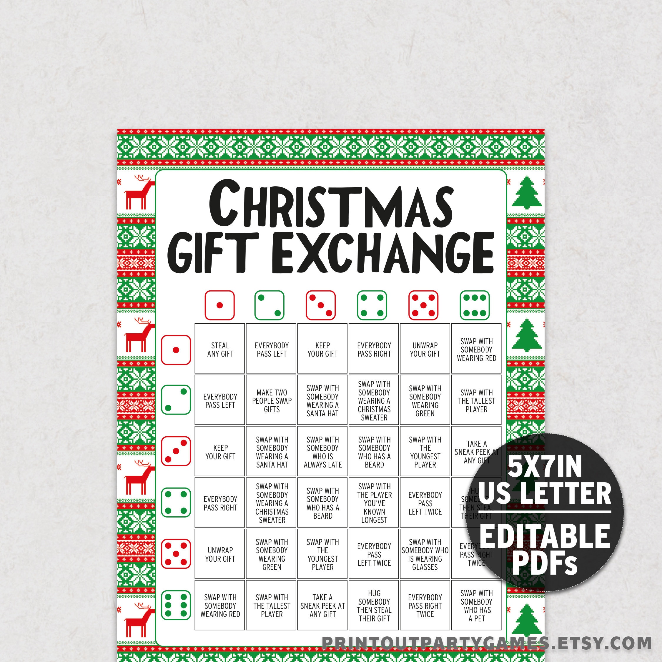 Christmas Gift Exchange Double Dice Game Pass the Gift Editable