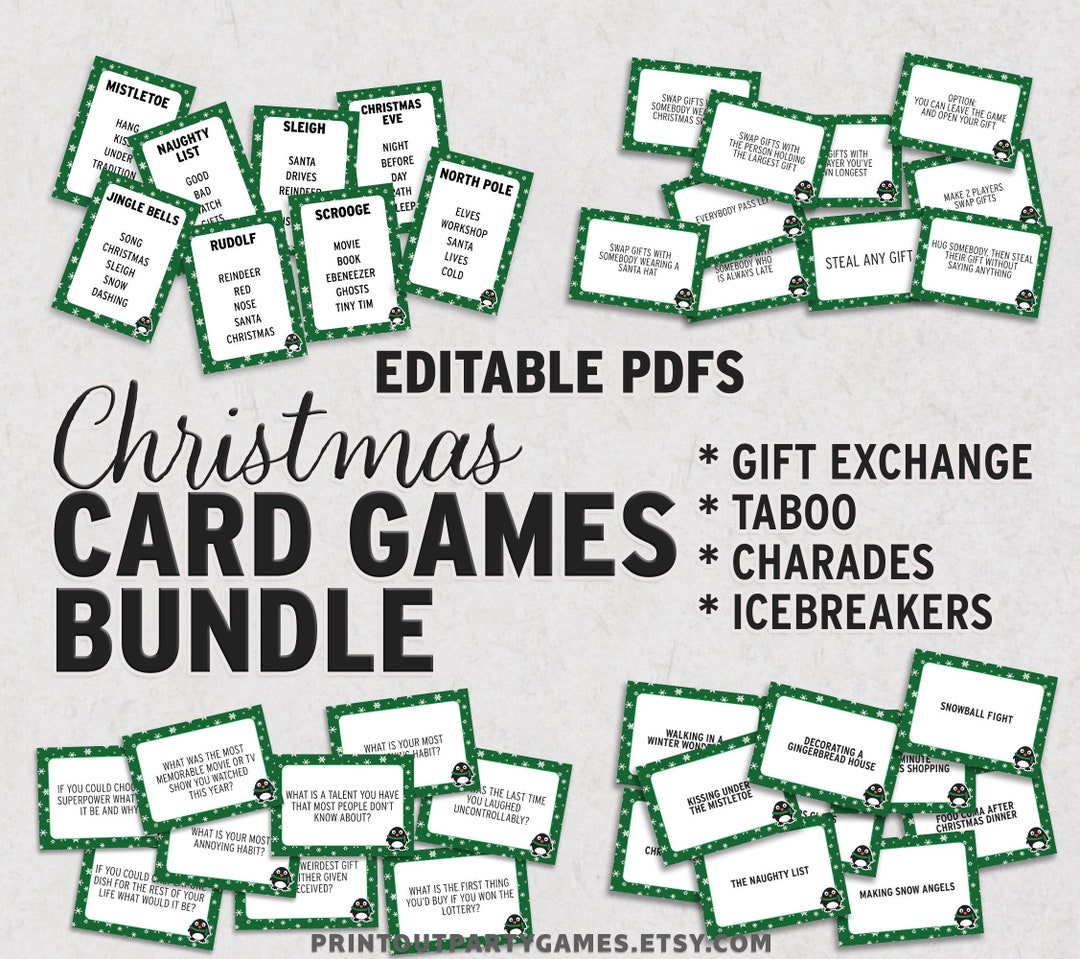 4 Christmas Card Games Editable Festive Game Bundle Gift Etsy