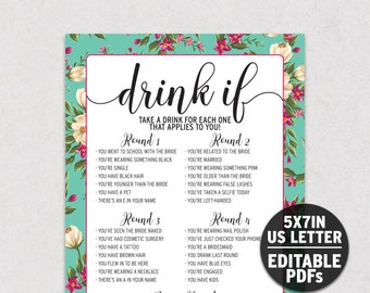 Drink If Bachelorette Drinking Game, Editable Hen Party Drinking Game BF1 BDI