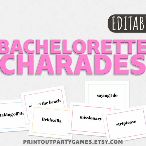 Naughty Bridal Charades Cards Editable Bachelorette Party | Etsy