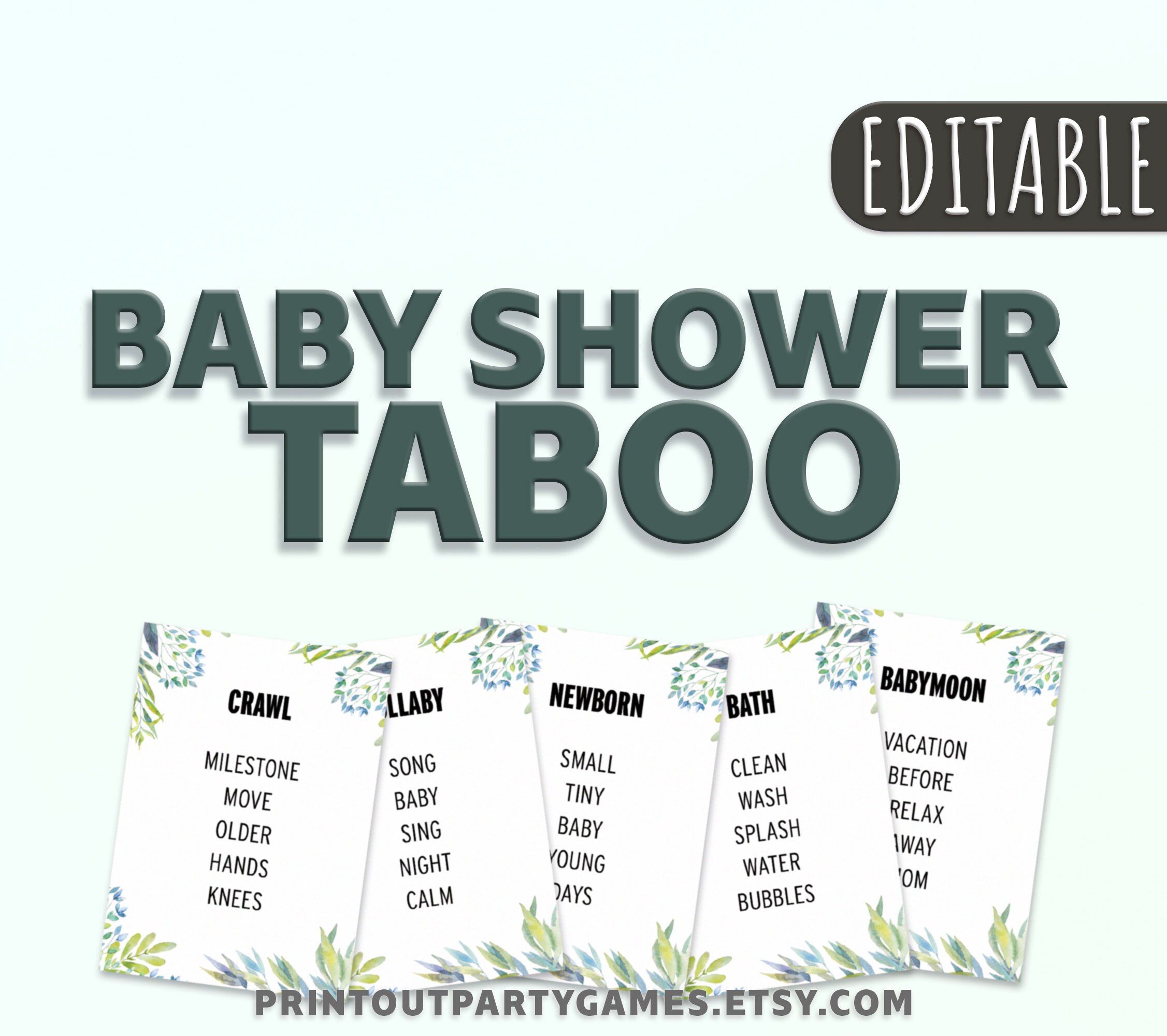 Editable Baby Shower Taboo Game, DIGITAL DOWNLOAD Printable Game, Fun ...