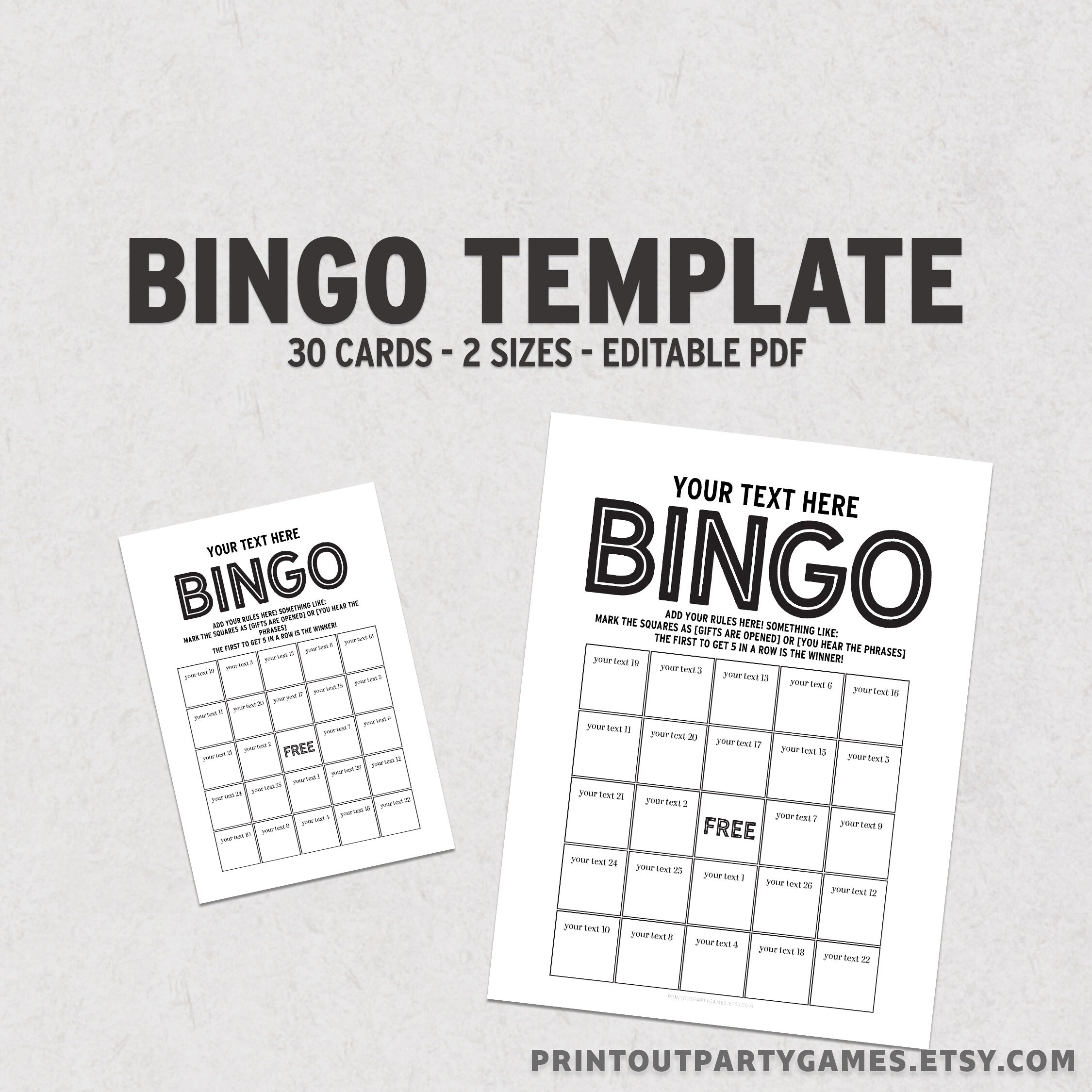 Printable Bingo Cards Customizable Bingo Template Editable - Etsy