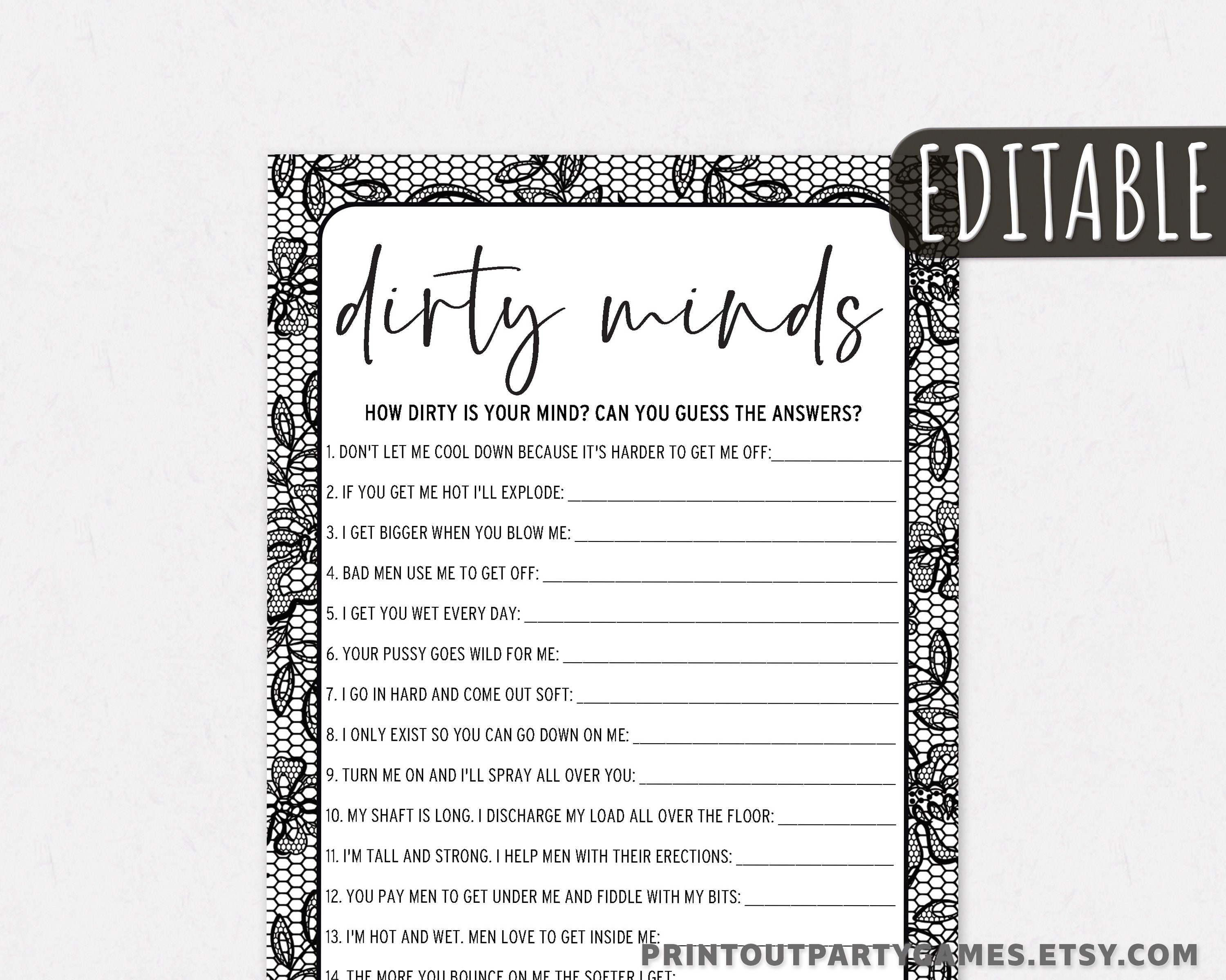 Dirty Minds Riddles Game Funny Bachelorette Game Girls Night - Etsy Canada Dirty Minds Riddles Game Funny Bachelorette Game Girls Night - Etsy Canada