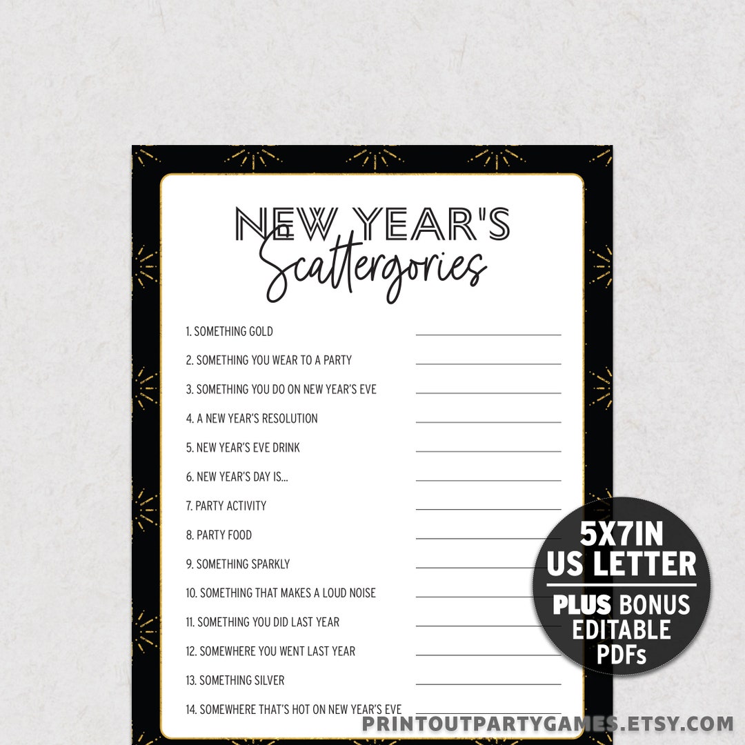 New Year's Scattergories Game Funny New Years Party