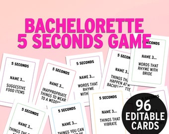 Funny Bachelorette Think Fast Game, Hen Party 5 Seconds Card Game, Editable Digital Download Game