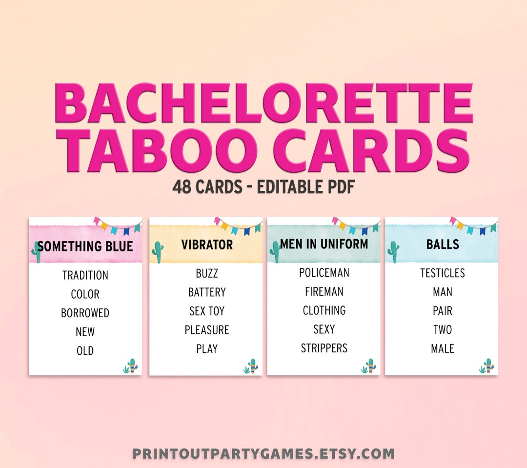 Fiesta Theme Bachelorette Party Taboo 48 Editable Cards picture