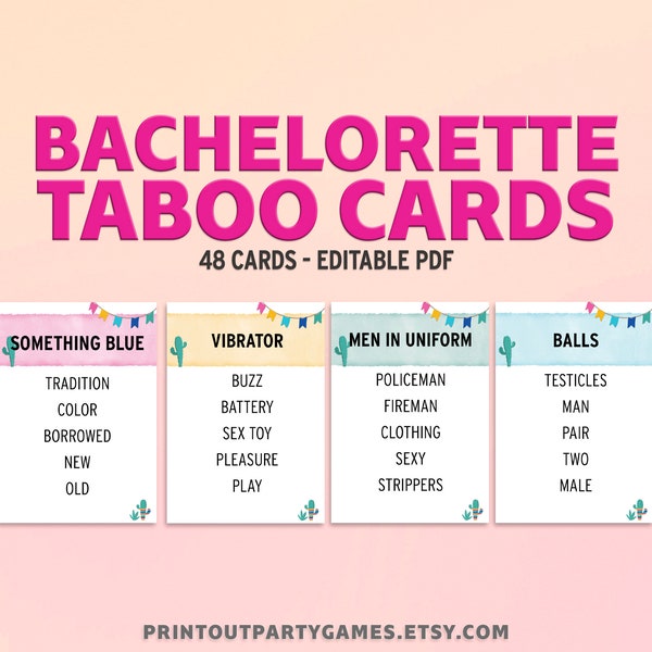 Fiesta Theme Bachelorette Party Taboo, 48 Editable Cards, Instant Download Bridal Taboo Game, Funny Hen Party Game FST BTB