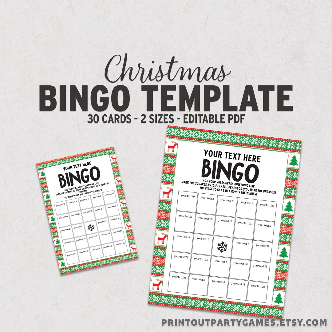 Christmas Bingo Template Make Your Own Bingo Cards Holiday Etsy UK
