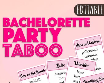 Bachelorette Party Game, Don't Say... 48 Editable Cards, DIGITAL DOWNLOAD Printable Bridal Taboo Game, Funny Hen Party Games, Pink