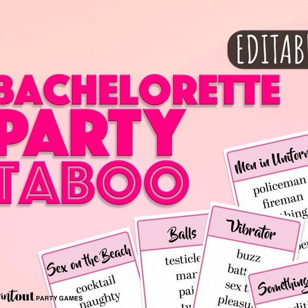 Bachelorette Party Game, Don't Say... 48 Editable Cards, DIGITAL DOWNLOAD Printable Bridal Taboo Game, Funny Hen Party Games, Pink