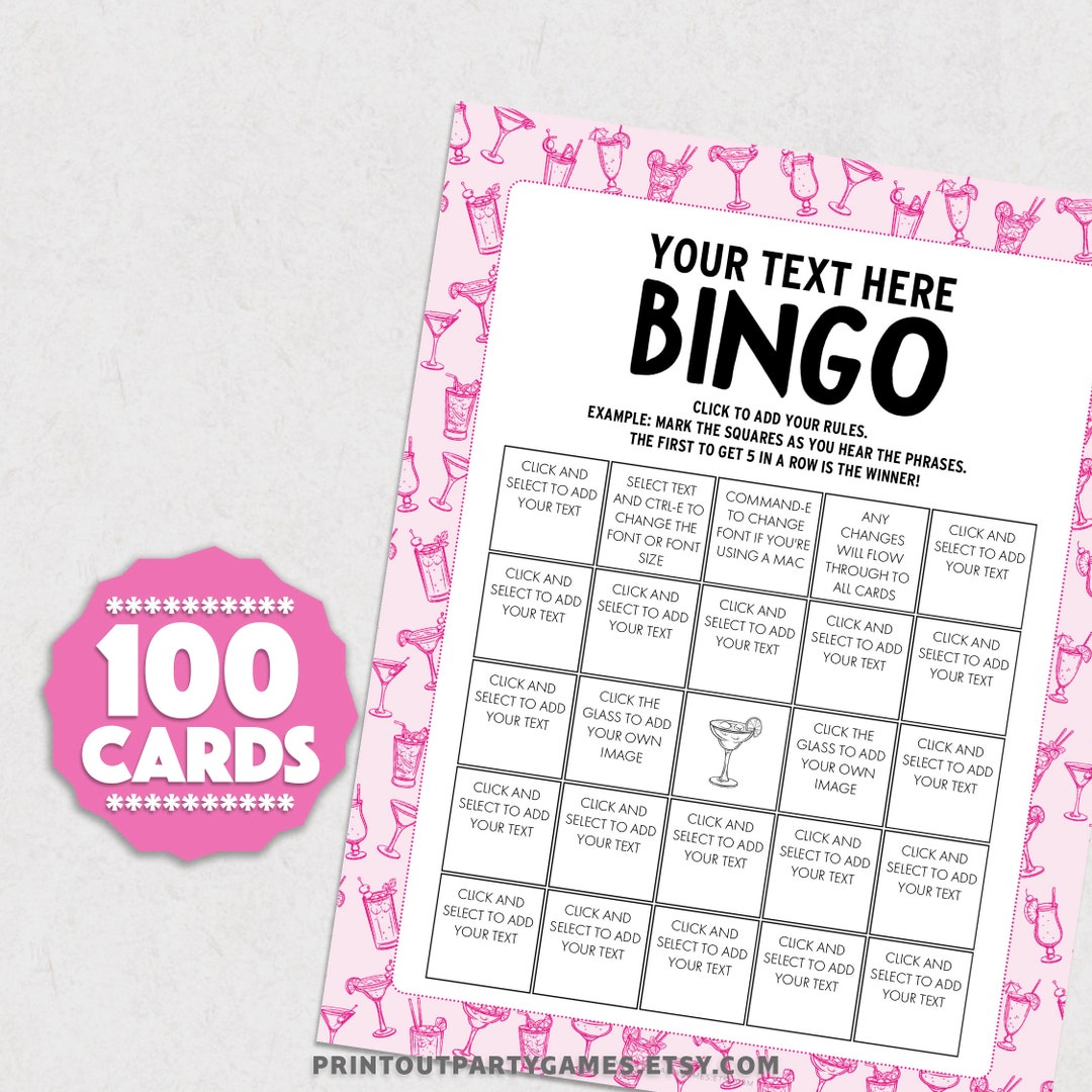 Bingo Card Template, Bingo Card Generator With 100 Unique Auto-fill ...