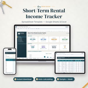 Kurzzeitvermietungs-Tabelle, Einnahmen- und Ausgabenübersicht für Ferienwohnungsvermieter, Auslastungs- und Gewinnübersicht, Google Tabellen & Excel