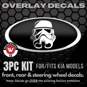 Fits For KIA Vehicles Vinyl Overlay Decals Stickers 3PC Kit Includes Grille, Front and Steering Wheel Decals. Waterproof and UV Protected.