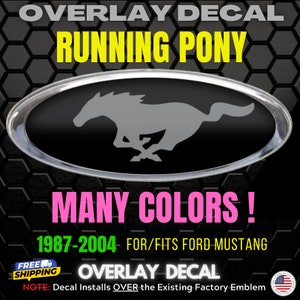 Fits For Mustang Running Pony 1987-2004 Vinyl Overlay Logo Sticker/Decal Fits Over the existing emblems.  Fox Body