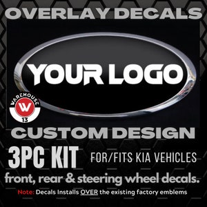 Custom KIA Vinyl Decal Overlay Kit: Grille, Front, Steering Wheel (3PC)