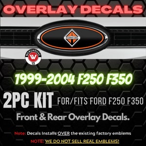 Ford F250 F350 Emblem Overlay Decals (1999-2004): Front, Rear, Steering Wheel
