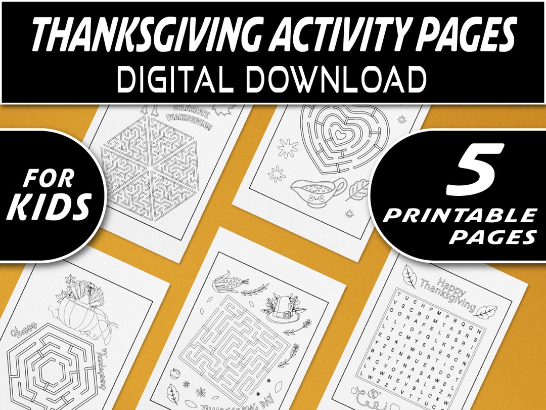 5 Thanksgiving Activity Pages for Kids, Easy Game, Word Search, Maze - Etsy
