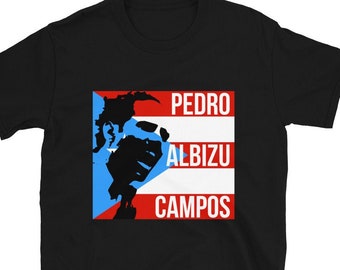May include: Black t-shirt with a red, white, and blue Puerto Rican flag design. The flag features the text "PEDRO ALBIZU CAMPOS" in white.