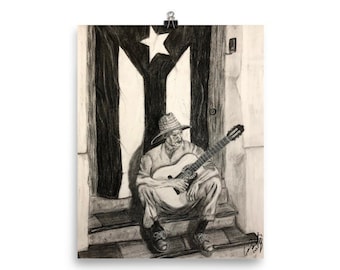 Puerto Rican Charcoal Art, Jibaro, Borinquen, wall art