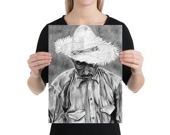 Jibaro Boricua, Puerto Rican art, Charcoal drawing, Puerto Rico, Poster