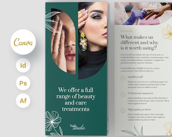 Nail Salon Tri-Fold Brochure Template, Beauty Business (Canva, PDF, PSD)