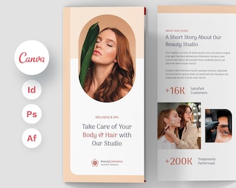Beauty Salon Tri-Fold Brochure Template, Hair, Nails, Eyelashes (Canva, PDF)
