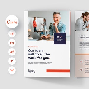 Consulting Agency Brochure Bi-Fold Canva Template, Financial Planner, Social Media Agency, Law Firm Brochure Template, Marketing Brochure