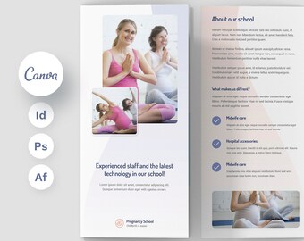 Pregnancy School Tri-Fold Brochure Template, Canva, InDesign, Photoshop (Digital Download)