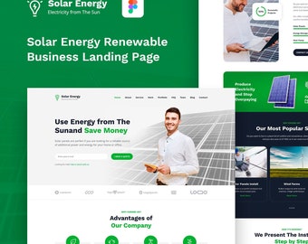 Solar Energy Website Figma Template, Renewable Energy Landing Page UI Kit, Heat Pump Web Design, Photovoltaic Installer, Green Energy UX