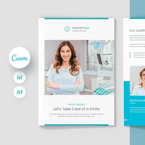 Medical Brochure Template, Canva and InDesign Templates, Dentistry, Stomatology, Pharmacy, Laboratory, Brochure A5 Print Template, 12 Pages