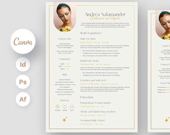 Esthetician Resume Template, Cover Letter, InDesign, Photoshop, Canva