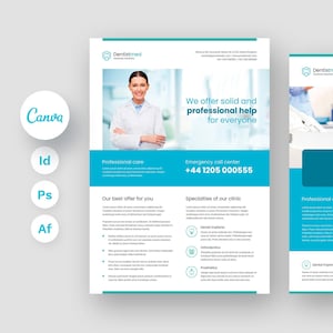 Doktor und Zahnarzt Medizinischer Business Flyer, Canva-Vorlage, ideal für Stomatologie- und Medizinpraxen, wunderbares Geschenk für Kosmetikerinnen