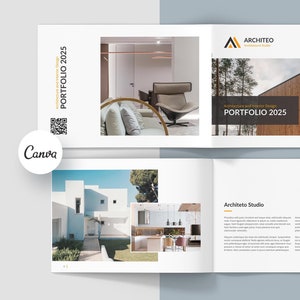Architeo Arquitetura e Design de Interiores Portfólio Paisagem Canva Template, Brochura Minimalista A5 para Designer Criativo e Fotógrafo