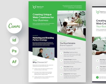Web Studio Flyer Template, Creative Agency Design (Canva, PDF, PSD)