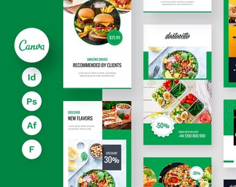 Food Instagram Template, Dietician Instagram Posts, Food Blogger Canva Template, Restaurant Instagram Templates, Canva and Figma Template