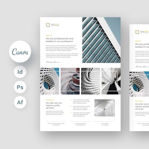 Flyer Canva Template for Architect and Builder, Construction Site, Architectural Offer, Portfolio and Presentation, Social Media Banner