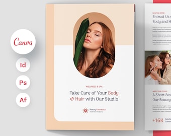 Beauty Salon Bi-Fold Brochure Template, Canva, PDF