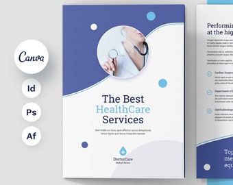 Healthcare Bi-Fold Brochure InDesign, Medical Clinic Canva Flyer, Dental Office Pamphlet PSD, Hospital Marketing Kit, Doctor Handout