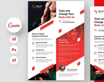 Fitness Gym Flyer Template, Health, Nutrition (Canva, PDF)