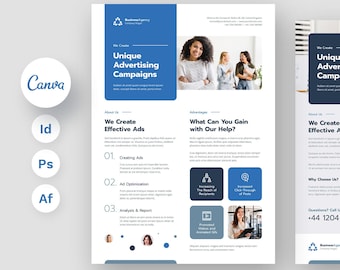 Business Agency Flyer Canva Template, Corporate Profile, Project Proposal, Marketing Agency, Fully Editable, Instant Downloads