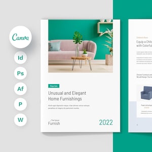 Furniture Catalog Canva Template, Editable 24 Page Line Sheet, Brochure Kit for Product Showcasing - Perfect Gift for Entrepreneurs, DIY