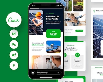 Solar Energy Instagram Post and Stories Canva Template, Social Media Design, Renewable Business, Engineer and Mechanic Social Media Template