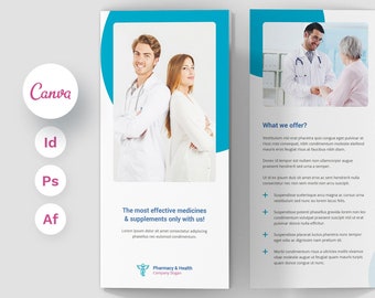 Pharmacy Trifold Brochure Template, Medical Design (Canva, PDF, A4/US Letter Format