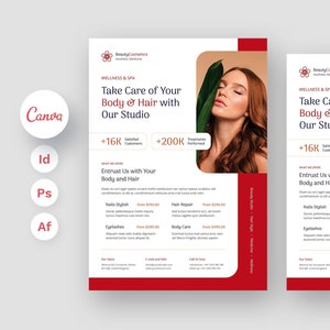 Beauty Cosmetics Flyer Canva Template, Nails and Eyelashes Stylist, Hair Salon, Esthetician Template, Skincare Flyer Template, Social Media