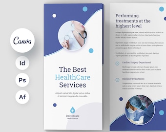 Doctor Care Brochure Tri-Fold Canva Template, Medical, Healthcare, Treatments, Emergency, Hospital, Esthetician Template, Creative Agency
