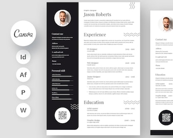 Modern Resume Template, Cover Letter, MS Word, Canva, Printable Design