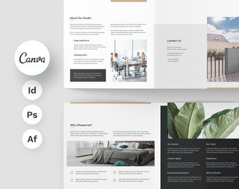 Tri-Fold Quadrat Broschüre Vorlage, Interior Design Portfolio (Canva, PDF)