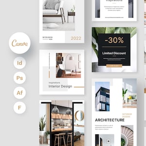 Interior Design Instagram Post Portrait Canva, Architecture Social Media Kit PSD, Architect Portfolio Story InDesign Figma, Studio Affinity