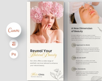 Beauty Salon Trifold Brochure Template, Elegant Spa Marketing (Canva, Photoshop, Affinity)